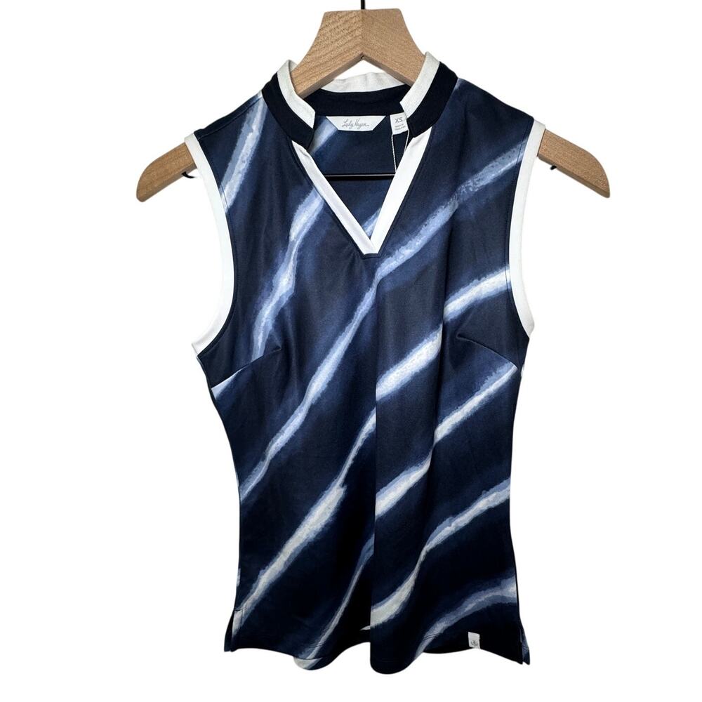 Lady Hagen Womens Size XS Navy Striped Sleeveless Golf Polo UPF 50+‎